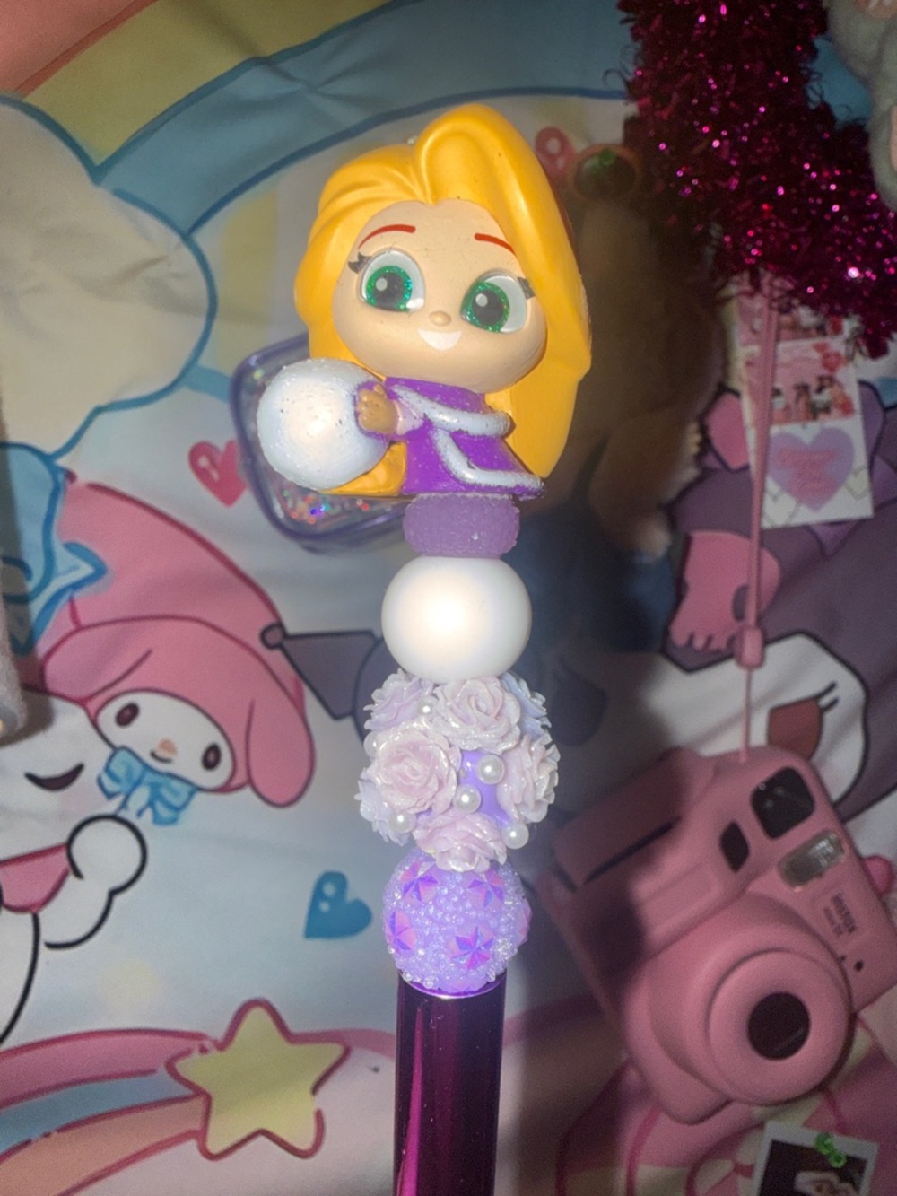 Cute Blonde Character Top Purple Glitter Pen